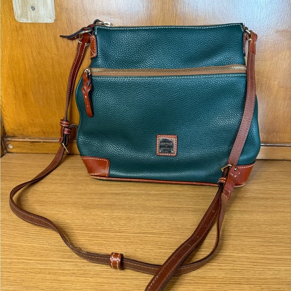 Dooney & Bourke Pebble Grain Small Tassel Crossbody – Green & Brown – $228 MSRP - Picture 1 of 9